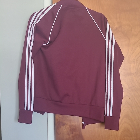 Adidas Burgundy Track Jacket with White Stripes - Picture 4 of 4